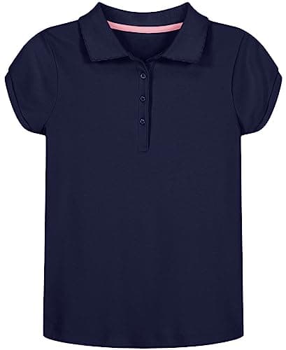 Nautica Girls' School Uniform Short Sleeve Polo Shirt, Button Closure, Soft Pique Fabric, Navy, 6