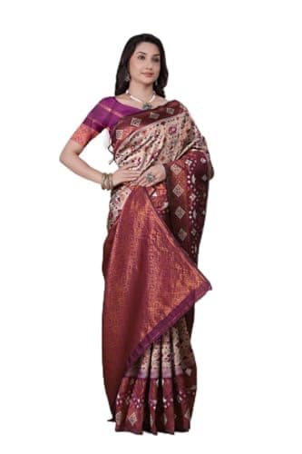 Patola Silk Saree for Women –Pink with Green Border & Zari Work | Traditional Patola Weaving with Elephant & Bird Motifs – Wedding & Festive Wear