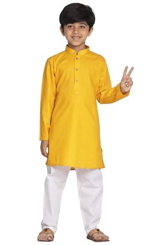 Chandrakala Kids Kurta Set for Boys Indian Ethnic Wear,Yellow,12-14 Years (KK117YEL12)