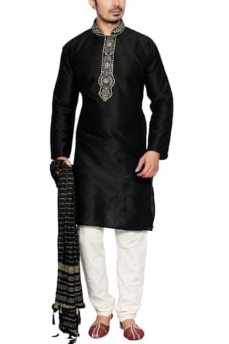 Sonisha MKP9005 Men's Black Kurta Pajama Set Wedding Kurta Pyjama Indian Party Suit (46)
