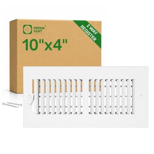 2 Way Air Vent Cover 10 x 4 for Wall or Ceiling – AC Ventilation Register, Solid Steel HVAC Vent Cover, Adjustable Air Supply Lever, Quiet Operation, White (Duct Opening 10" x 4")