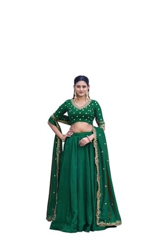 Women's Lehenga Choli with Dupatta, Embroidered, Ethnic Indian Festive Wear (Green, 40)