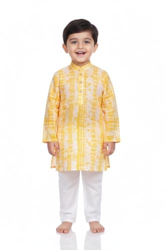 Chandrakala Kids Kurta Set for Boys Indian Ethnic Wear Yellow White, 7-8 Years (KK119YEL9)
