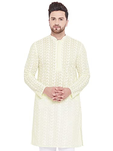 VASTRAMAY Mens Cotton Yellow and White Kurta - Elegance for Festivals & Events_VASMK094YW_44