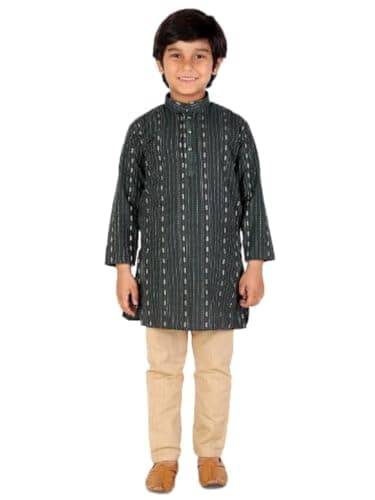 Pro-Ethic Style Developer Boy's Cotton Kids Ethnic Wear Kurta Set | Kids Kurta Set | Green | 15-16 Years