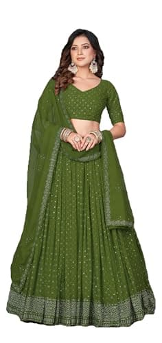 Shriva Fashion Women's ready-to-wear lehenga choli set for traditional wedding Navratri with embroidery (0286) (Green, 40)