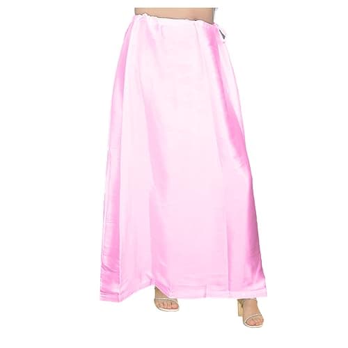 EDZZEL Women's Satin Silk Full Petticoat Saree Underskirt Inskirt Adjustable Drawstring Waist Solid Color (Baby Pink)