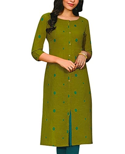 ladyline Casual Rayon Ethnic Style Printed Kurti for Womens Indian Kurta Tunic Dress (Size-38/ Henna Green)