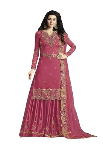 FABMIAMI New Indian/Pakistani Eid Ramzan Special Designer Georgette Sharara/Plazzo Style Salwar Suit for Women FM-15 (US, Numeric, 38, Regular, Regular, Dark Pink)