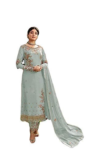 shopNstyle Ready to Wear Indian Pakistani Ethnic Wear Designer Straight Salwar Kameez Churidar Suit for Womens (Sky Blue, S)
