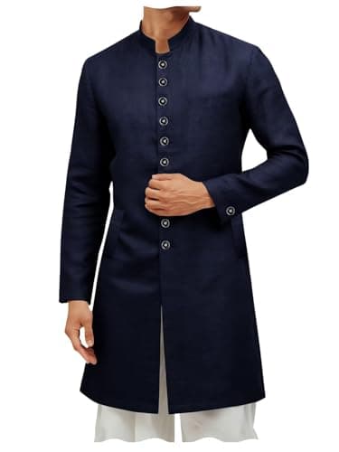 Men's Ethnic Festive Party Stand Collar Lightweight Kurta Sherwani Coats