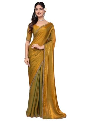 Indya Green Gold Handwork Lace Fendy Chiffon Saree Set | Perfect for Festive & Party Wear