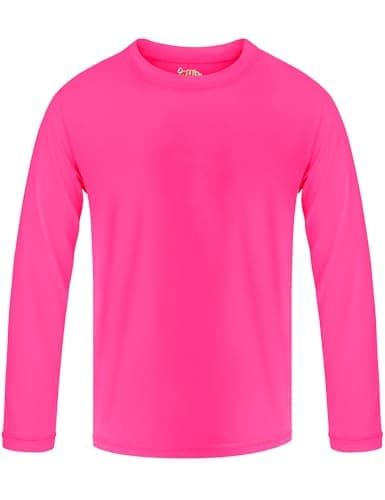 Girls Rash Guard Long Sleeve Swim Shirt SPF 50+ Sun Shirts Girls Quick Dry Fit UV Protection Fishing Surfing Shirts Activewear for Kids Boys Teen Youth Rose Red 12-14Y