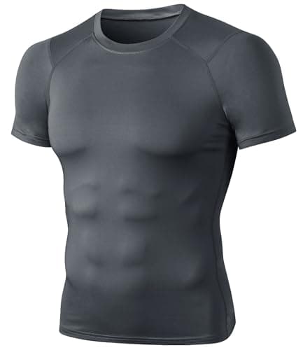 SPVISE Grey Short Sleeve Compression Shirts for Men Running Athletic Workout Gym T-Shirt Cool Dry Basketball Compression Tops