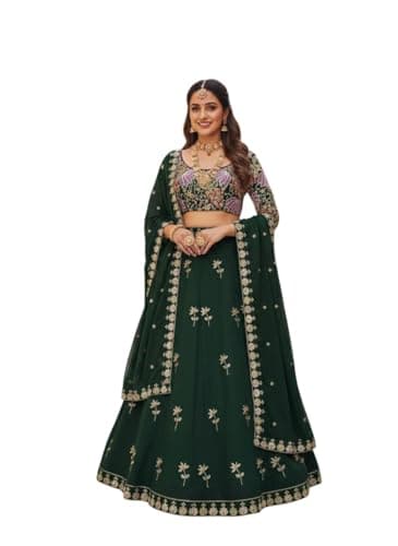 OQQTOO Indian Style lehenga choli for women Wedding Party Wear stitched. (Green, 40)