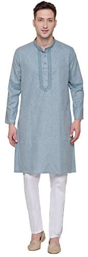 Maple Clothing Traditional Cotton Men's Kurta Set Embroidered India Clothes (Green, M)