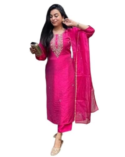The Red Lion Enterprise Women Anarkali Dress, Alia cut kurti, Salwar suit pant and Dupatta 3pc set for women kurti dress (US, Alpha, Large, Regular, Regular, Pink)