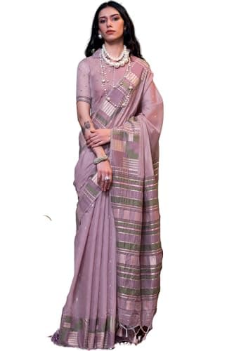 SGF11 Women's Kanjivaram Soft Cotton Linen Silk Sarees With Unstitched Blouse Piece (Lavender) 6.3metres