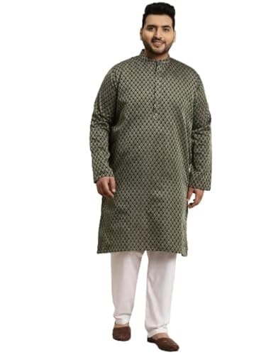 Sojanya Plus (Since 1958) Men's Jacquard Silk Dark Green Self design ONLY Long Kurta -Size: 44