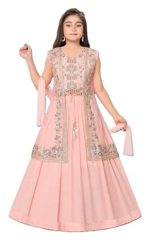 CLOTH ADDA Traditional Indian Ethnic Girls Lehenga Choli with Net Shrug Set, Georgette Fabric, DB-330