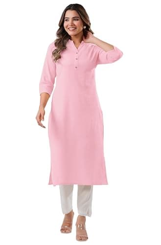 Janasya Indian Women's Pure Cotton Straight Pink Office Wear Kurta for Women