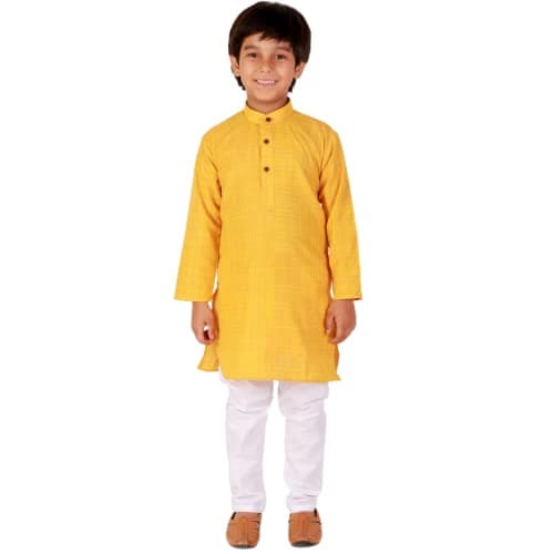 Pro-Ethic Style Developer Boy's Indian Kurta Set | Kids Ethnic Wear | Cotton | Printed Line | Mandrain Coller (Yellow, 2-3 Y)