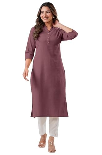 Janasya Indian Women's Pure Cotton Straight Mauve Office Wear Kurta for Women