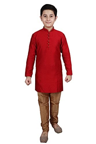 Pro-Ethic Style Developer Kid's Indian Clothing Traditional Wear Silk Kurta Sets for Boys | Pack Of 1 (Maroon, 3-4 T)