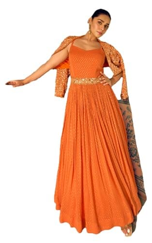 STELLACOUTURE Ready to wear salwar kameez for women, Indian Pakistani traditional ethnic gown suit, Wedding, Party 2980-O (Orange, 36)