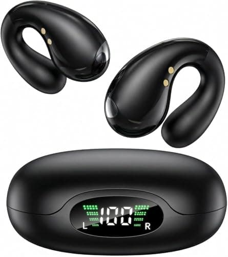 Boytond Ultra Open Ear Earbuds - Comfortable Clip-On Bone Conduction Earbuds, Over-The-Ear Open Headphones with Waterproof Build for Running, Gym Workouts, and Outdoor Sports, Classic Black
