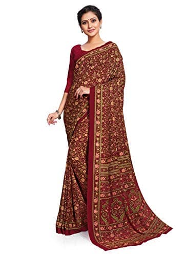 Miraan Women's WoSilk Blend Saree with Blouse Piece Free Size Maroon