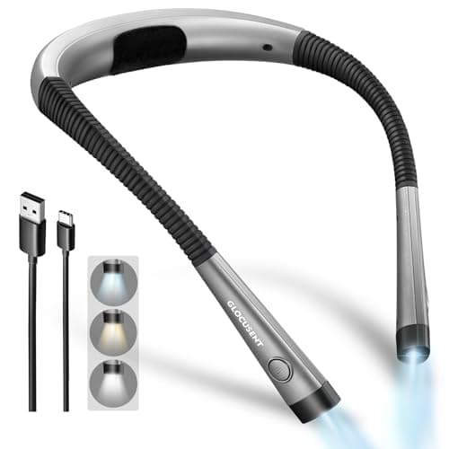 Glocusent Reading Light,Bendable Neck Light,80-hr Rechargeable Book Light