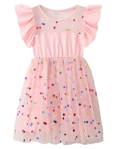 Dutebare Girl Ruffle Sleeve Tutu Dress Size 3-7 Years 836 Pink Confetti 110
