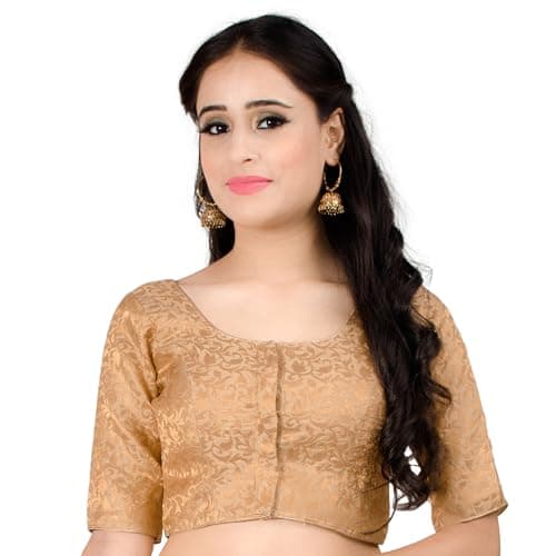 Chandrakala Banarasi Blouses for Women Sarees,Readymade, Gold,Medium (B214GOL3)