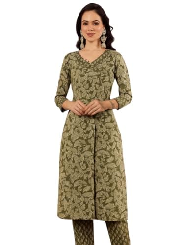 LATIVE COLOURS OF FASHION Rustic Green Beauty Kurta Set (X-LARGE)