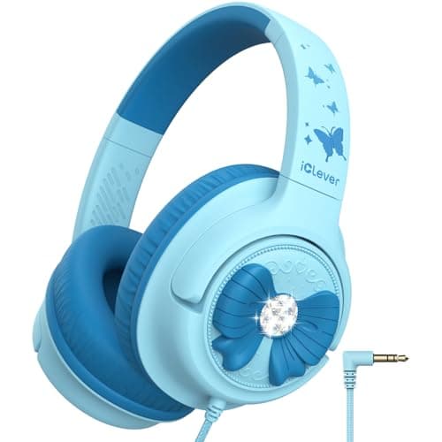 iClever C371 Kids Headphones with Cord, 85dBA Safe Sound, Over-Ear Foldable Headphones for Kids 3.5mm Jack, Boys Girls Toddlers Headphones for School Travel Chromebook Tablet iPad, Powder Blue