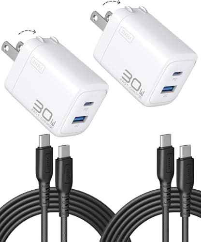 2-Pk INIU 2-Port USB-C 30W PD + USB-A Wall Charger w/ Cable $5