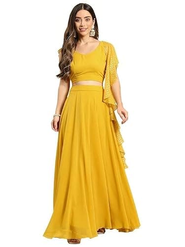 Niya Fashion Indian Style Ready to Wear Lehenga Choli for Women Flared Wedding Party Wear Dress Fully Stitched Yellow