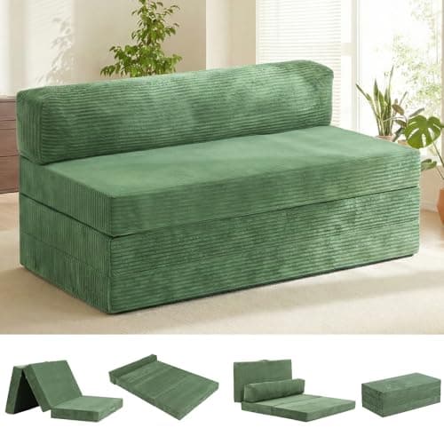 NLDD 5-in-1 Convertible Sofa Bed, Boneless Couch Loveseat with Removable Cushions & Washable Cover, Futon Sofa Bed with Handle, Pull Out Couch for Small Spaces, Queen Size, Green