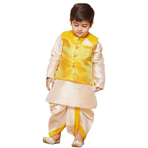 AJ DEZINES Indian Traditional Dhoti Kurta Dress For Boys|Indian Baby Boy Outfit|Dhoti Set For Kids|Ethnic & Festive Wear-YLW4