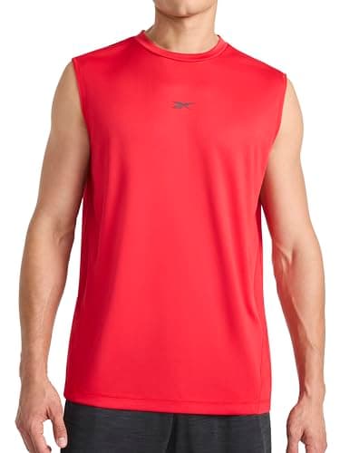 Reebok Men’s Compete Muscle Performance Crewneck T-Shirt, Standard Fit, Lightweight Poly Fabric with Mesh Piecing, Red, Large