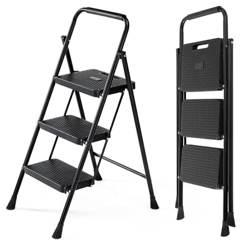 DUMOS Step Ladder, 3 Sturdy St...e & Outdoor Use, 800lbs, Black