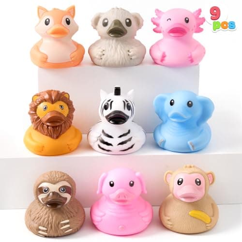 JOYIN 9 Pack Animal Rubber Duck Bath Toys, 2.3 Inch Rubber Squeaky Animal Toys, Cute Mini Zoo Animals for Bathtub Play, Party Favors, Easter Basket Stuffers