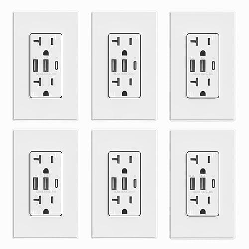 ELEGRP USB Outlets Receptacles... Included, 6 Pack, Matte White