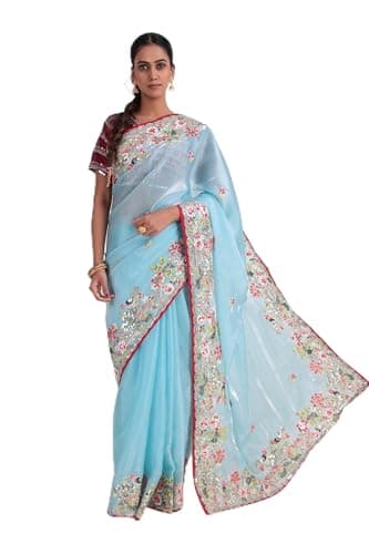 Ambararambh Women’s Banarasi Silk Saree with Embroidery & Sequin Work, Piping Border | Festive & Party Wear