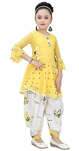 CLOTH ADDA Indian Ethnic Girls Kurta Dhoti Dress Set, Cotton Linen Fabric, size 2 years to 14 years