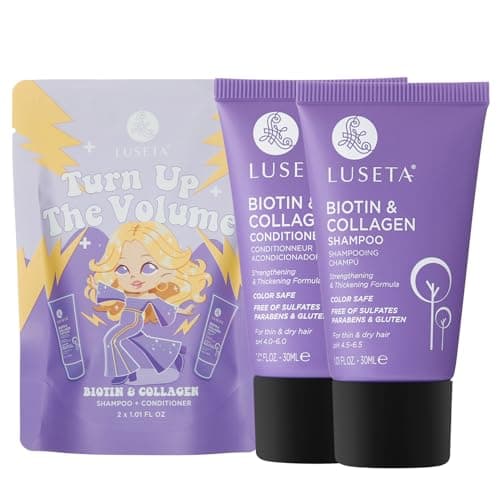 Luseta Biotin & Collagen Travel Size Shampoo and Conditioner Set for Thinning Hair, Thickening & Strengthening with Argan Oil - Travel Size Adds Volume Sulfate Free, Paraben Free - 2*1.01 fl oz