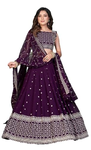 STELLACOUTURE Ready to Wear Lehenga Choli Set for Women, Designer Indian Traditional Wedding Navratri Party 287-O (Purple, 42)