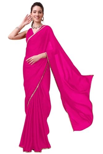 Chandrakala Fancy Border Saree for Women Without Blouse Piece Indian Wear Pink (1444PIN)