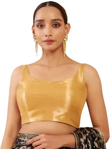 Indian Designer Party wear Art Silk Saree Blouse for Women Solid Readymade Indian Style Choli Top Gold